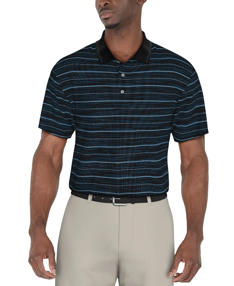 Pga Tour Men's Broken Stripe Jacquard Short0Sleeve Golf Polo Shirt