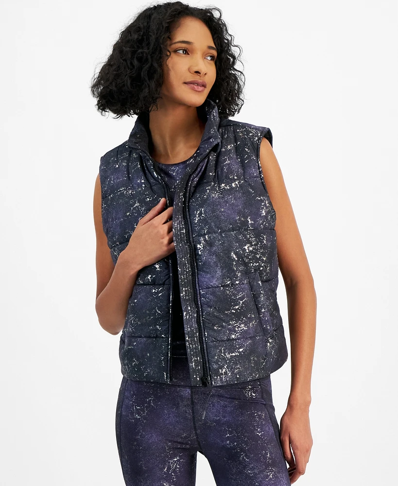 Id Ideology Women's Midnight Foil Puffer Vest, Created for Macy's