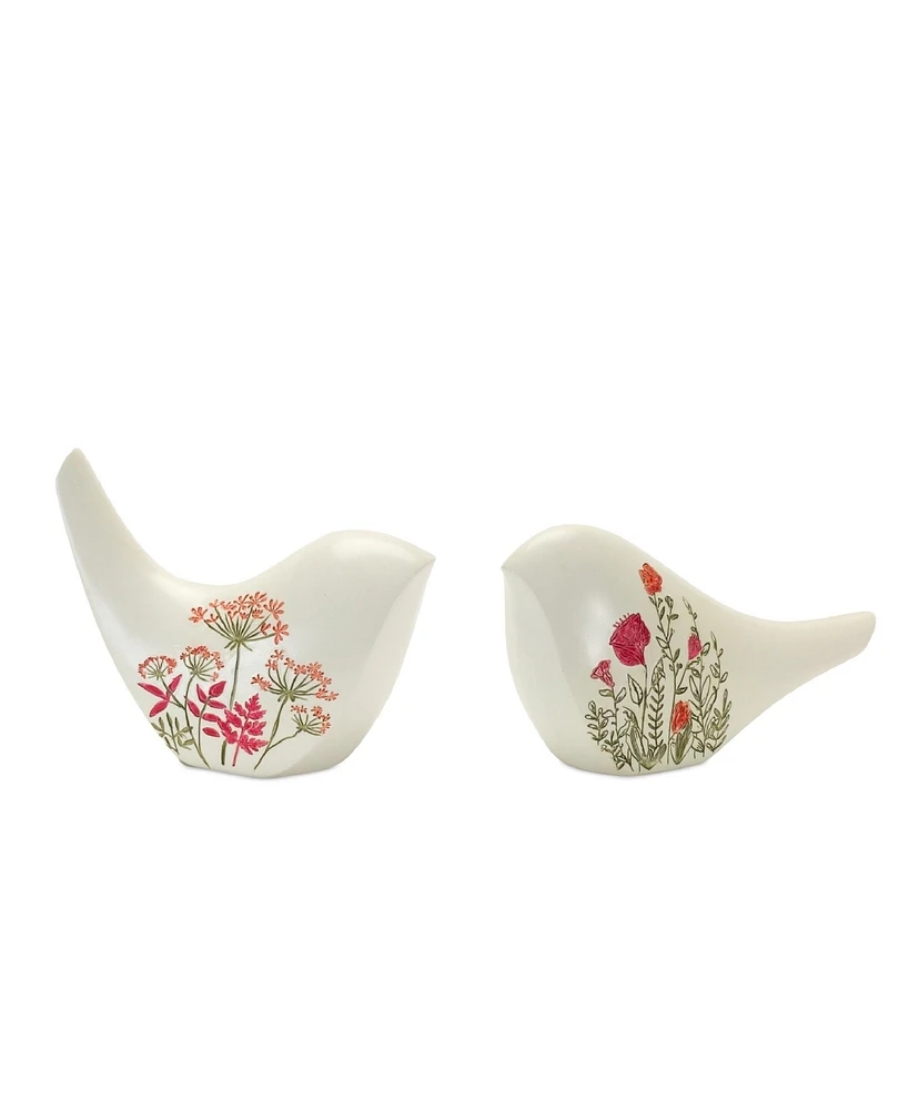 Slickblue Set of 2 Modern Bird Figurines Adorned with Etched Floral Designs