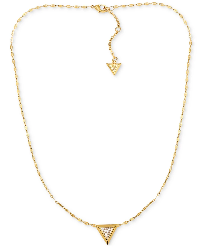 Guess 14k Gold Ion-Plated Pave Triangle Pendant Necklace, 16" + 2" extender