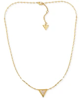 Guess 14k Gold Ion-Plated Pave Triangle Pendant Necklace, 16" + 2" extender