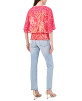 Sam & Jess Women's Floral-Print Smocked-Waist Flutter-Sleeve Top