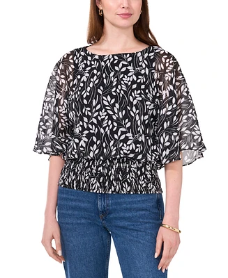 Sam & Jess Women's Smocked-Waist Leaf-Print Top