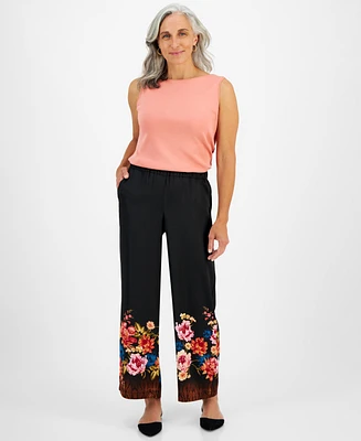 Jm Collection Petite Pull-On Floral Satin Pants, Created for Macy's