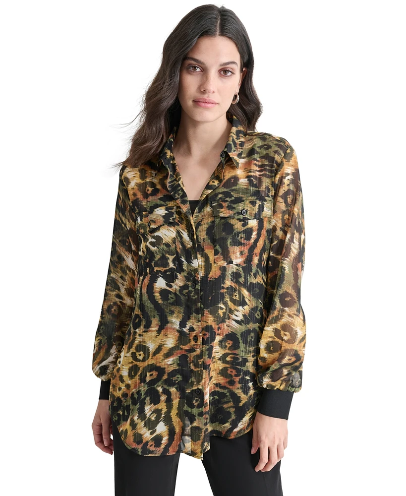 Dkny Women's Printed Chiffon Button-Front Blouse