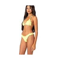 Edikted Women's Golden Ruffle Edge Triangle Bikini Top