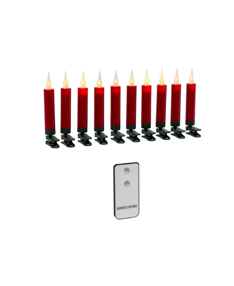 Gerson International Set of 10 Red Christmas Led Candles with Clip and Remote Control