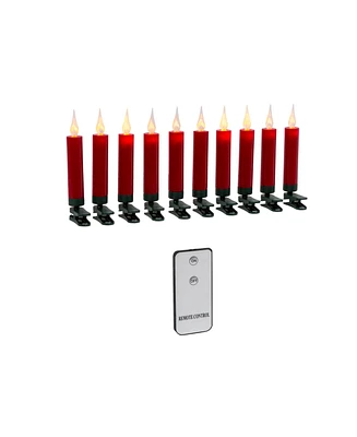 Gerson International Set of 10 Red Christmas Led Candles with Clip and Remote Control