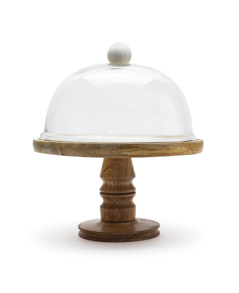 Slickblue Glass Cloche With Wood Pedestal