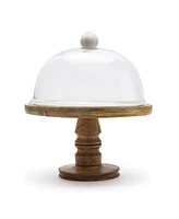 Slickblue Glass Cloche With Wood Pedestal