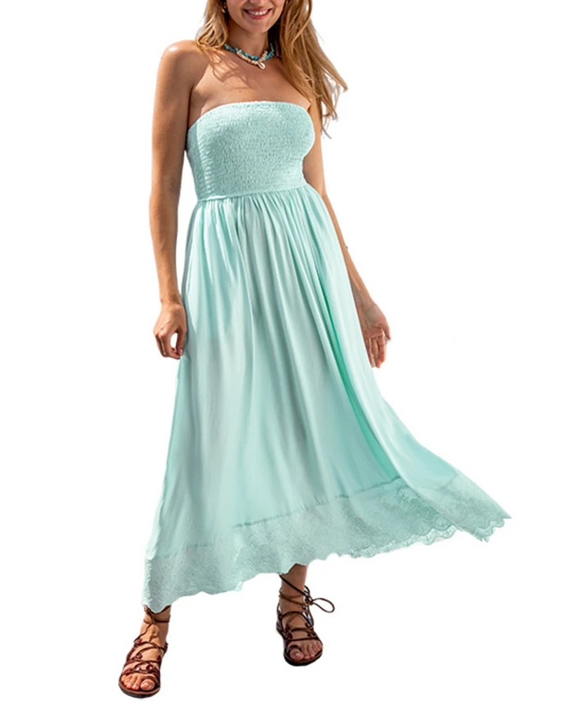 Cupshe Women's Seafoam Smocked Tube Maxi Beach Dress