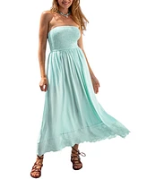 Cupshe Women's Seafoam Smocked Tube Maxi Beach Dress