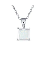 Bling Jewelry Dainty 4 Prong Set 1.25 Ct Solitaire Square Princess Cut White Synthetic Opal Pendant Necklace For Women Sterling Silver