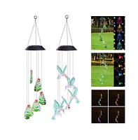 Yescom 2Pcs Solar Led Color Changing Wind Chime Light Hummingbird Xmas Tree Home Garden Decor