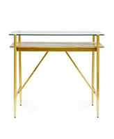 Simplie Fun Elegant Glass and Gold Console Table with Wood Shelf