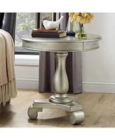 Simplie Fun Round Wood Pedestal Side Table, Champagne