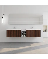 Modern Wall Mounted Vanity with Resin Sink, Storage Shelves, and Soft-Closing Doors