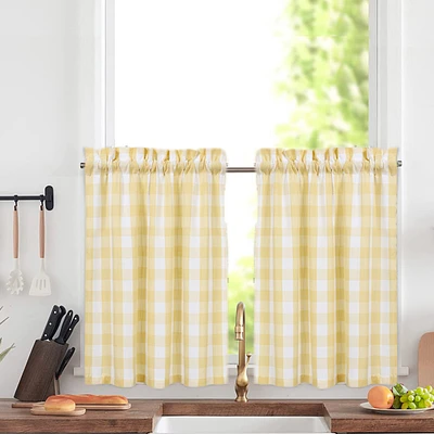 Caromio Yarn-Dyed Buffalo Plaid Kitchen Tier Window Curtain Pair, 52" x 45"