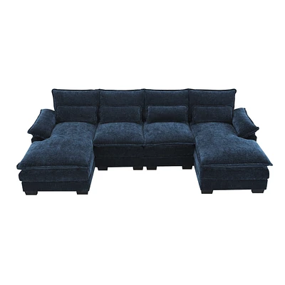 Mondawe 109.8x55.9" Modern U-shaped Sectional Sofa with Waist Pillows,6-seat Upholstered Symmetrical Furniture,Sleeper Couch Chaise Lou