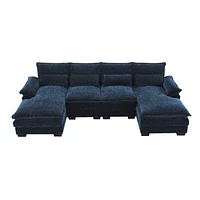 Mondawe 109.8x55.9" Modern U-shaped Sectional Sofa with Waist Pillows,6-seat Upholstered Symmetrical Furniture,Sleeper Couch Chaise Lou