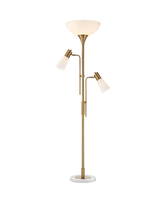 Possini Euro Design Pharos Modern Tree Torchiere Floor Lamp with Side Lights 71" Tall Warm Gold Metal Frosted Glass Shade Decor for Living Room Readin