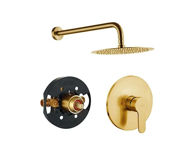 Casainc 10" Showerhead Round Brushed Gold Single Function Balance Valve Concealed Faucet