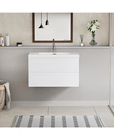 Floating Bathroom Vanity with Premium Glossy Resin Sink and Durable Construction (36" Glossy White)