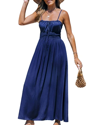 Cupshe Women's Navy Blue Smocked Maxi Beach Dress