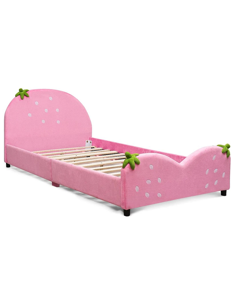 Costway Kids Children Upholstered Platform Toddler Bed Bedroom Furniture Berry Pattern