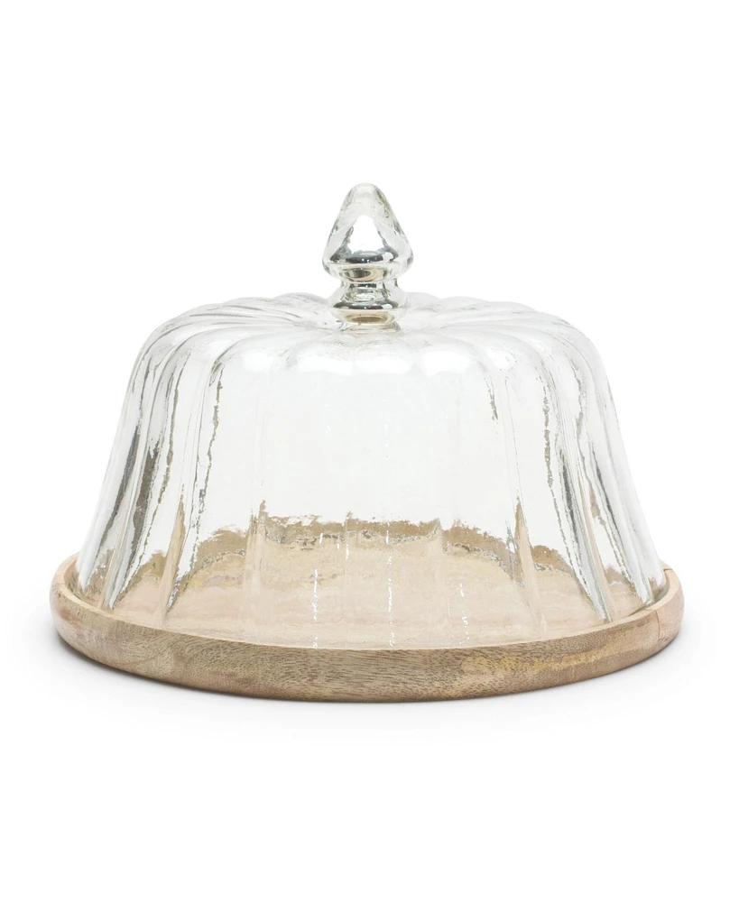 Slickblue Glass Cloche Dome With Wood Plate