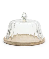 Slickblue Glass Cloche Dome With Wood Plate