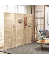 Homcom 6 Panel Room Divider w/ Hole Hooks Folding Privacy Screen, Natural