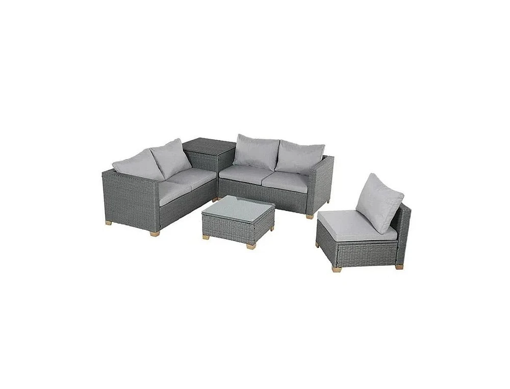 Mondawe 5 Pieces Outdoor Conversation Sets with Cushions, Wicker Modular Sofa Sets for Garden Backyard Terrace