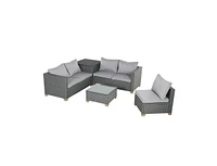 Mondawe 5 Pieces Outdoor Conversation Sets with Cushions, Wicker Modular Sofa Sets for Garden Backyard Terrace