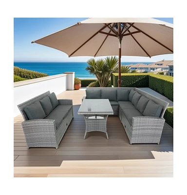 Simplie Fun Durable & Spacious Patio Rattan Sofa Set with Storage and Weather Protection