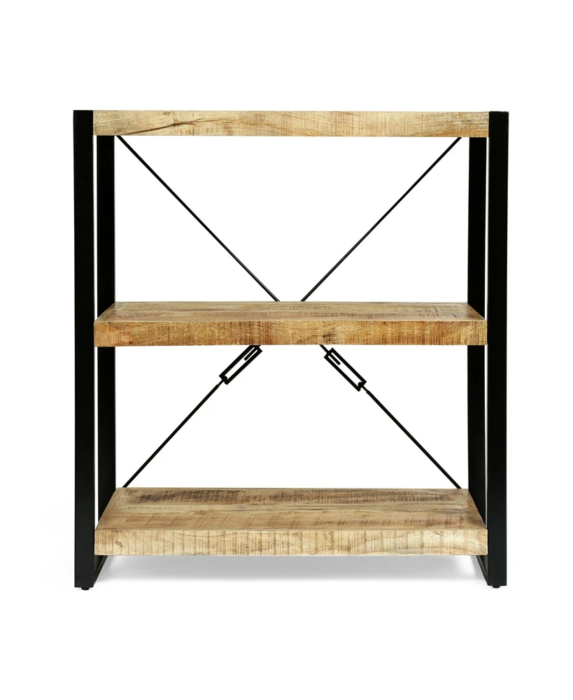 Simplie Fun Modern Industrial 3-Shelf Etagere with Mango Wood Shelves