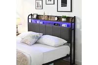 Simplie Fun Queen Bed Frame, Storage Headboard with Charging Station, Solid and Stable, Noise Free, No Box Spring Needed, Easy Assembly