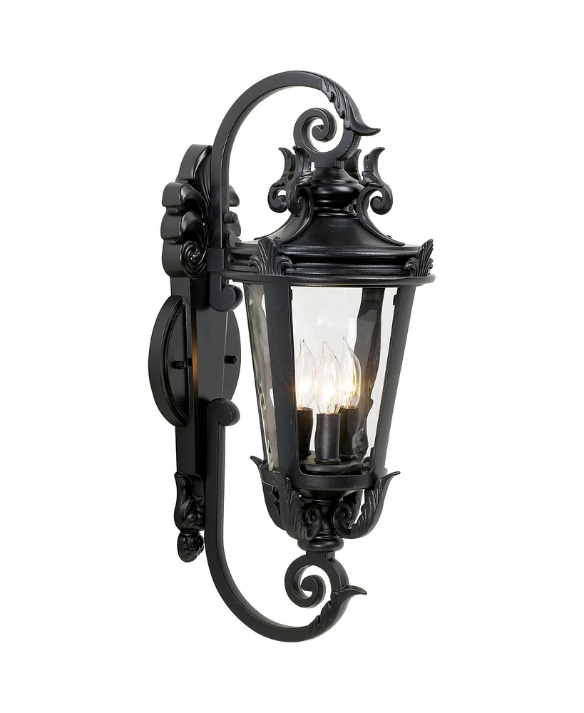 John Timberland Casa Marseille European Outdoor Wall Light Fixture Mediterranean Black Scroll Arm 21 1/2" Clear Hammered Glass for Exterior House Porc