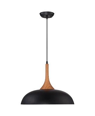 Possini Euro Design Felton Black Aluminum Wood Finish Small Pendant Light 17 3/4" Wide Mid Century Modern Dome Shade Fixture for Dining Room House Ent