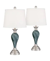 Regency Hill Arden 25" High Twist Column Modern Coastal Table Lamps Set of 2 Green-Blue Glass Living Room Bedroom Bedside Nightstand House Office Home