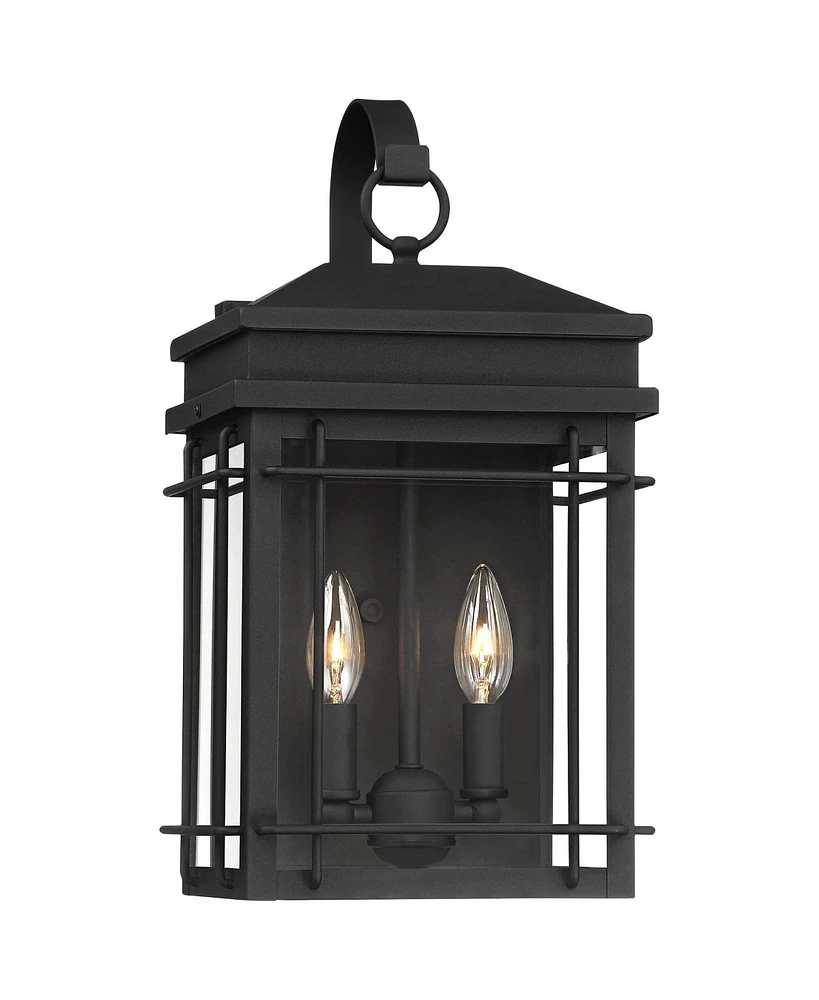 John Timberland Rotherfield Traditional Outdoor Wall Light Textured Black Steel 17" Clear Glass Panel Straight