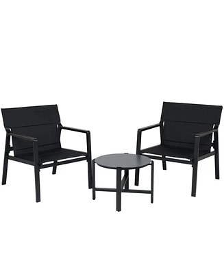 Mondawe Mesh Sling Armchairs, Conversation Set with Side Table, Aluminum Frame (Set of 3)