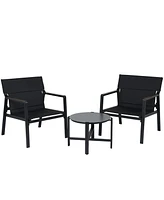 Mondawe Mesh Sling Armchairs, Conversation Set with Side Table, Aluminum Frame (Set of 3)