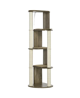 PawHut 65" Corner Modern Cat Tree Tall for Climbing, Large Multilevel Cat Tower with Scratching Posts, Small