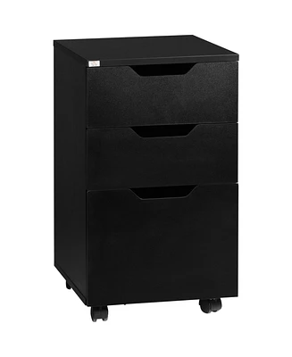 Homcom 3 Drawer File Cabinet Storage Organizer W/ Caster Wheels