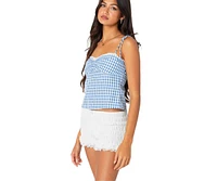 Edikted Women's Billie Open Tie Back Gingham Top