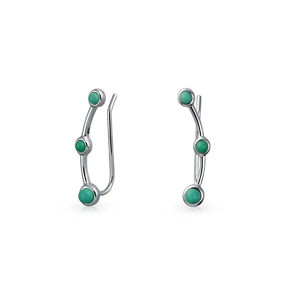 Bling Jewelry Minimalist 3 Blue Turquoise Curved Ear Pin Warp Climbers Earrings For Women Ear Crawlers Sterling Silver