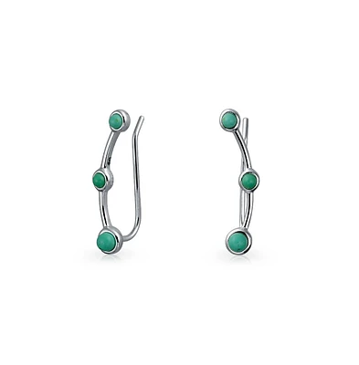 Bling Jewelry Minimalist 3 Blue Natural Turquoise Curved Ear Pin Warp Climbers Earrings For Women Ear Crawlers Sterling Silver