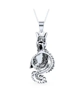 Bling Jewelry Ancient Chinese Zodiac Dragon Pendant Necklace Oxidized Sterling Silver Asian Astrology