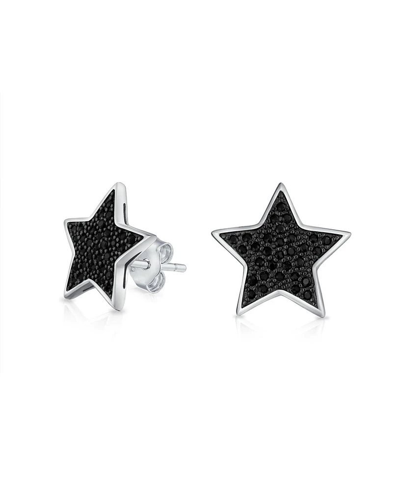 Bling Jewelry Usa American Patriotic Rock Star Sparkling Cubic Zirconia Micro Pave Black Cz Celestial Star Stud Earrings For Women Black Sterling Silv